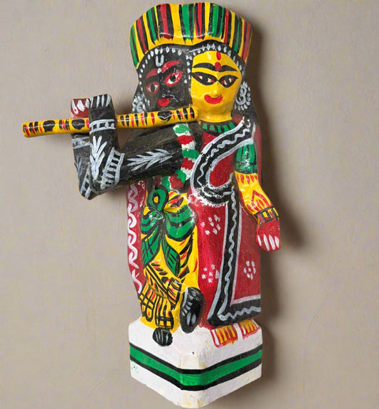 11 Inch Black Wooden Radha Krishna Statue – Handcrafted Indian Idol - ArtisanSoul