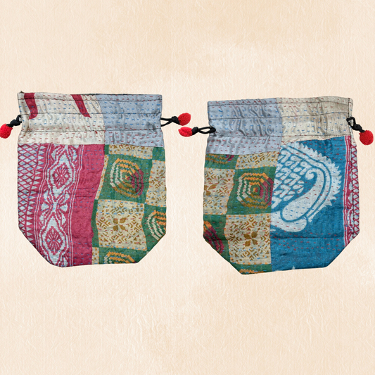 Handcrafted Kantha Stitch Baul Batua – Ethnic Coin Purse or Accessory Bag - ArtisanSoul