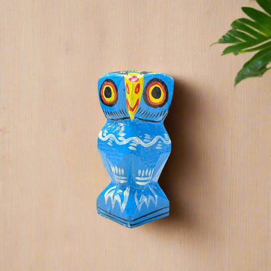 5 Inch Wooden Owl Incense Stick Holder – Handcrafted Colorful Decor Stand - ArtisanSoul