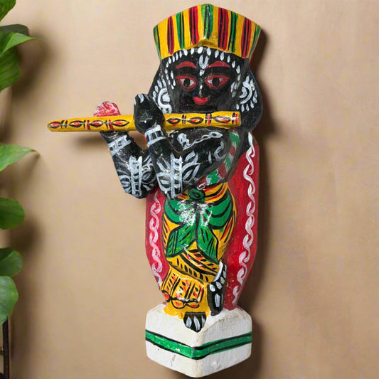 8 Inch Black Wooden Shree Krishna Statue – Handcrafted Indian Idol - ArtisanSoul