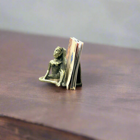 Dokra Brass Card Holder – Handcrafted Tribal Business Card Stand from Chhattisgarh - ArtisanSoul
