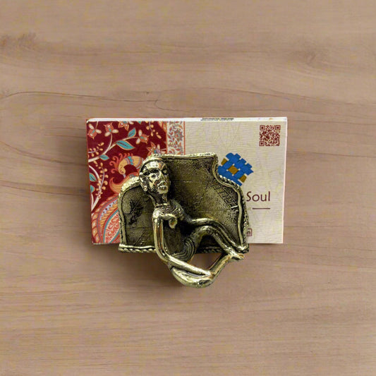 Dokra Brass Card Holder – Handcrafted Tribal Business Card Stand from Chhattisgarh - ArtisanSoul