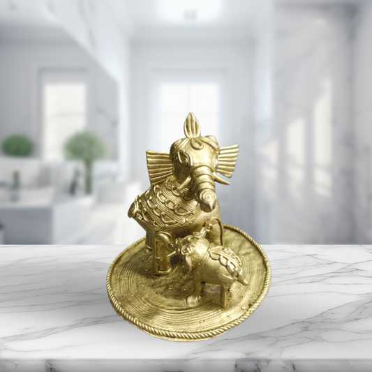 Dokra Brass Elephant with Calf Figurine – Handmade Tribal Animal Sculpture - ArtisanSoul