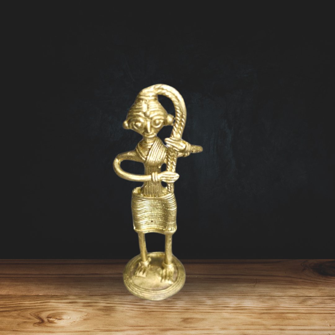 Dokra Brass Tribal Woman Figurine – Handmade Indian Folk Art Statue - ArtisanSoul