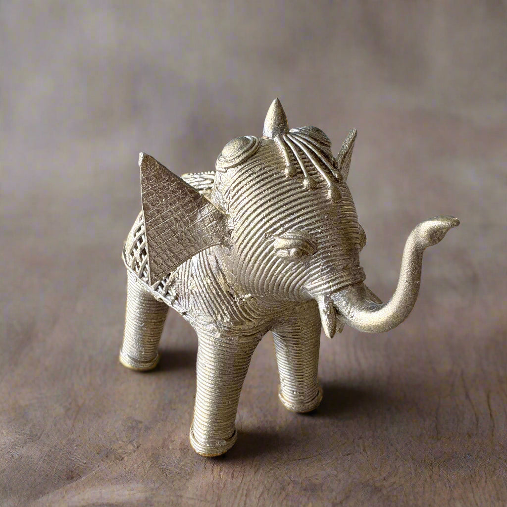 Large Brass Elephant Figurines – Handmade Dokra Pair from Odisha - ArtisanSoul
