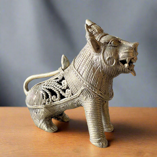 Handmade Brass Lion Pair – Dokra Tribal Art Set from Odisha - ArtisanSoul