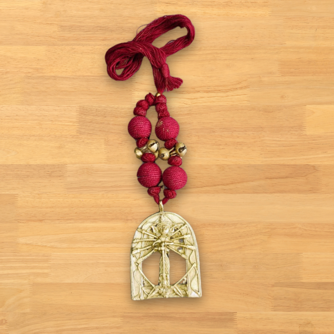 Dokra Maa Durga Necklace – Handmade Tribal Brass Pendant Jewellery - ArtisanSoul