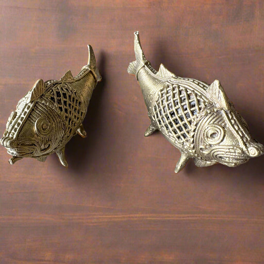 Dokra Brass Fish Figurine Set – Small Tribal Art from Dhenkanal, Odisha - ArtisanSoul