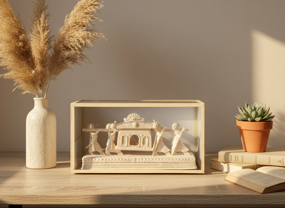 Large framed Sholapith Paalki handcrafted traditional Bengal shola art