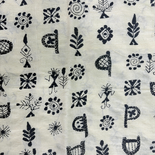 Kantha Embroidered Tussar Silk Stole for Women – Handloom Monochrome Scarf - ArtisanSoul