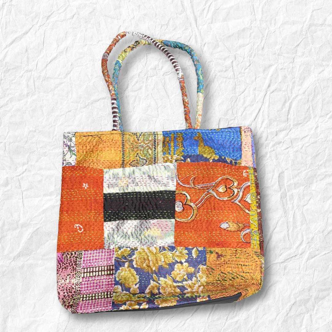 Handmade Kantha Stitch Baul Shoulder Bag – Boho Patchwork Fabric Purse for Women