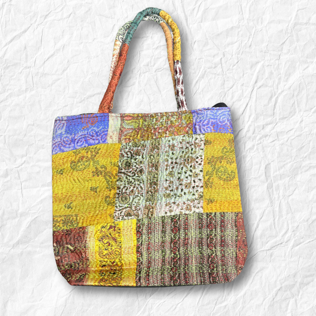 Handmade Kantha Stitch Baul Shoulder Bag – Boho Patchwork Fabric Purse for Women