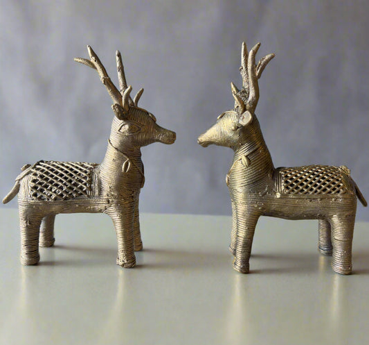 Medium Dokra Brass Deer Set – Handmade Tribal Figurines from Odisha - ArtisanSoul