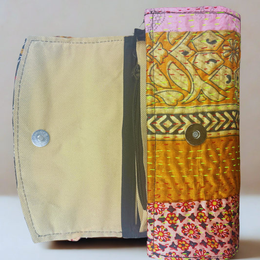 Kantha Stitch Ladies Purse – Handmade Indian Fabric Clutch Bag - ArtisanSoul