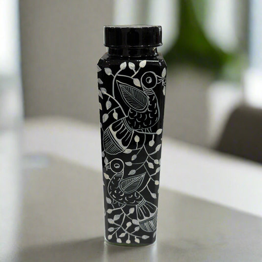 Pattachitra handpainted 1 litre glass water bottle eco-friendly artisan craft