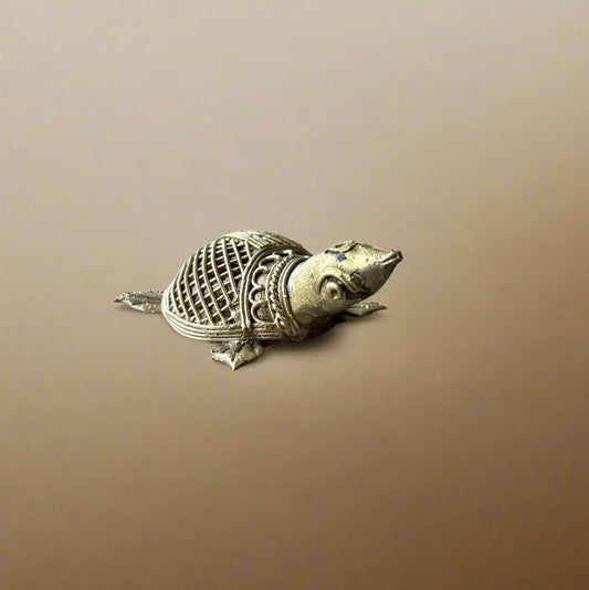Dokra Brass Tortoise Medium – Handcrafted Tribal Art Figurine - ArtisanSoul