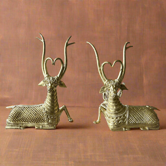 Medium Dokra Brass Deer Figurine – Handcrafted Tribal Art from Bengal - ArtisanSoul