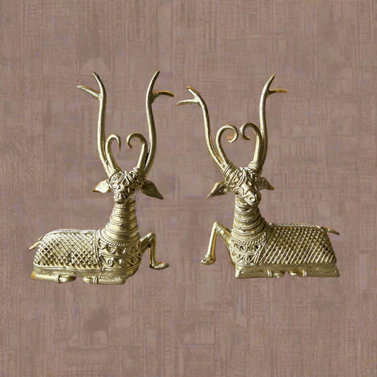 Small Dokra Brass Deer Figurine – Handcrafted Tribal Art from Bengal - ArtisanSoul