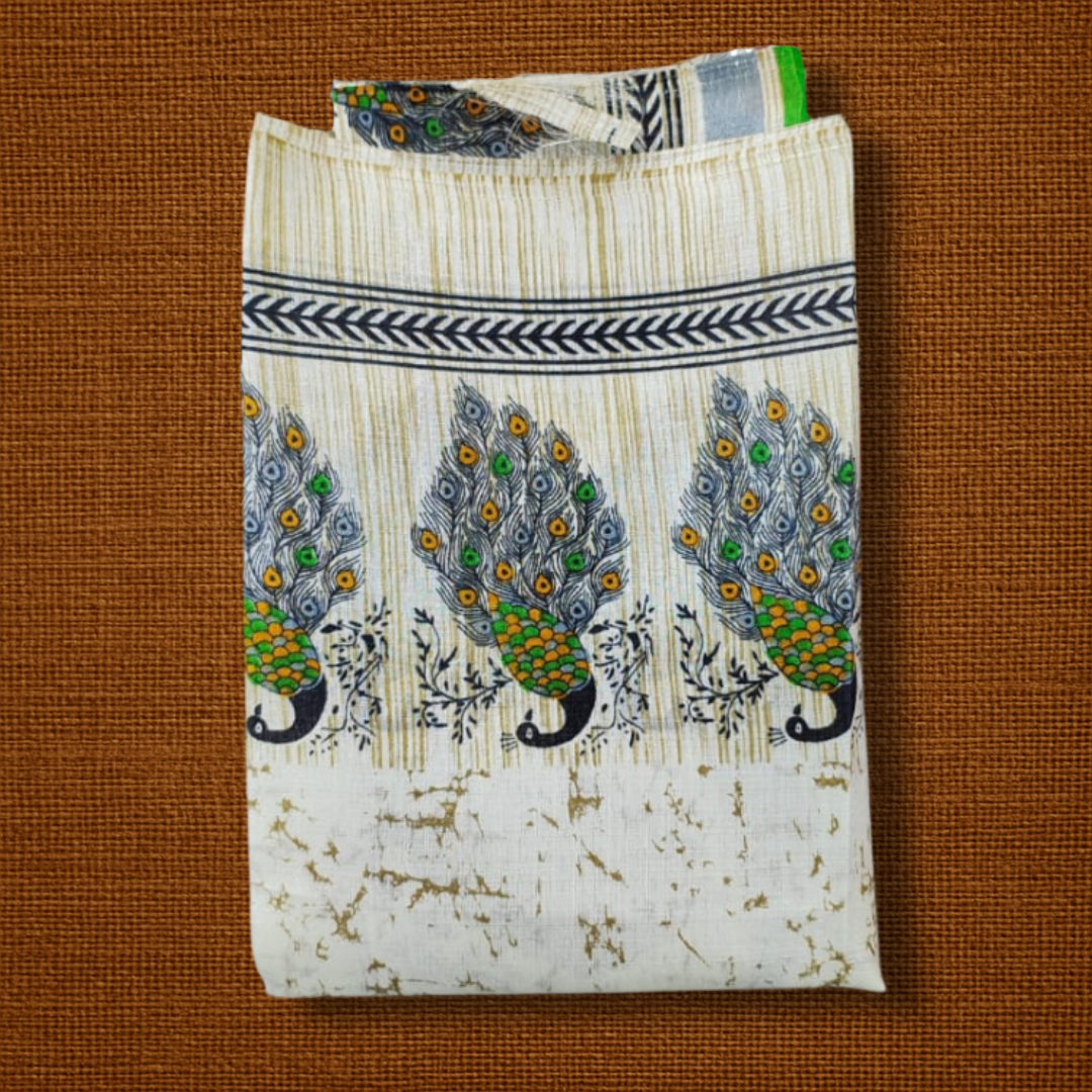 Madhubani Print Silk Stole – Handcrafted Peacock Design Dupatta - ArtisanSoul