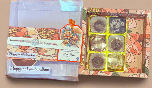 Rakhi Gift Box with 6 Chocolates, Roli-Chawal & Designer Rakhi - ArtisanSoul