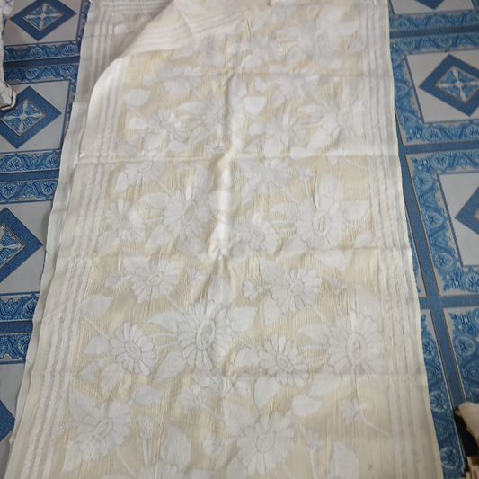 Mixed Tussar Silk Embroidered Stole for Women – Handloom Dupatta with Floral Design - ArtisanSoul