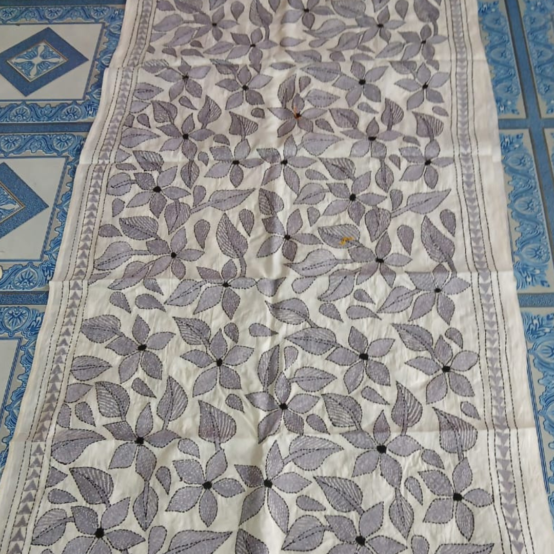 Mixed Tussar Silk Embroidered Stole for Women – Handloom Dupatta with Floral Design - ArtisanSoul