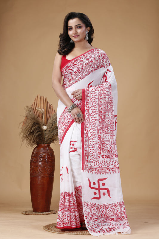 Nadia Silk Cotton Saree – Swastika Design Handwoven Saree