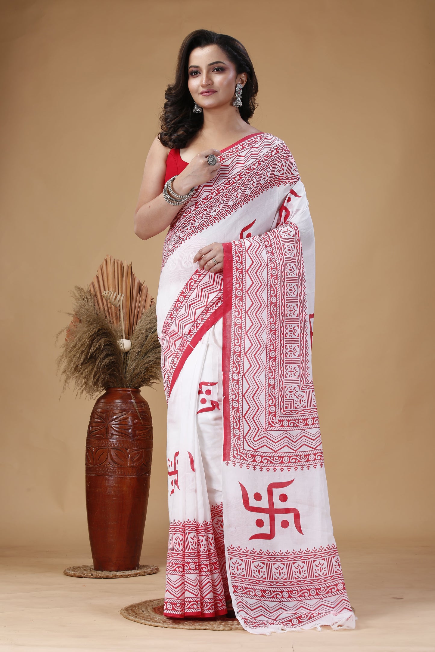 Nadia Silk Cotton Saree – Swastika Design Handwoven Saree