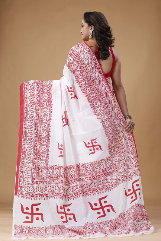 Nadia Silk Cotton Saree – Swastika Design Handwoven Saree