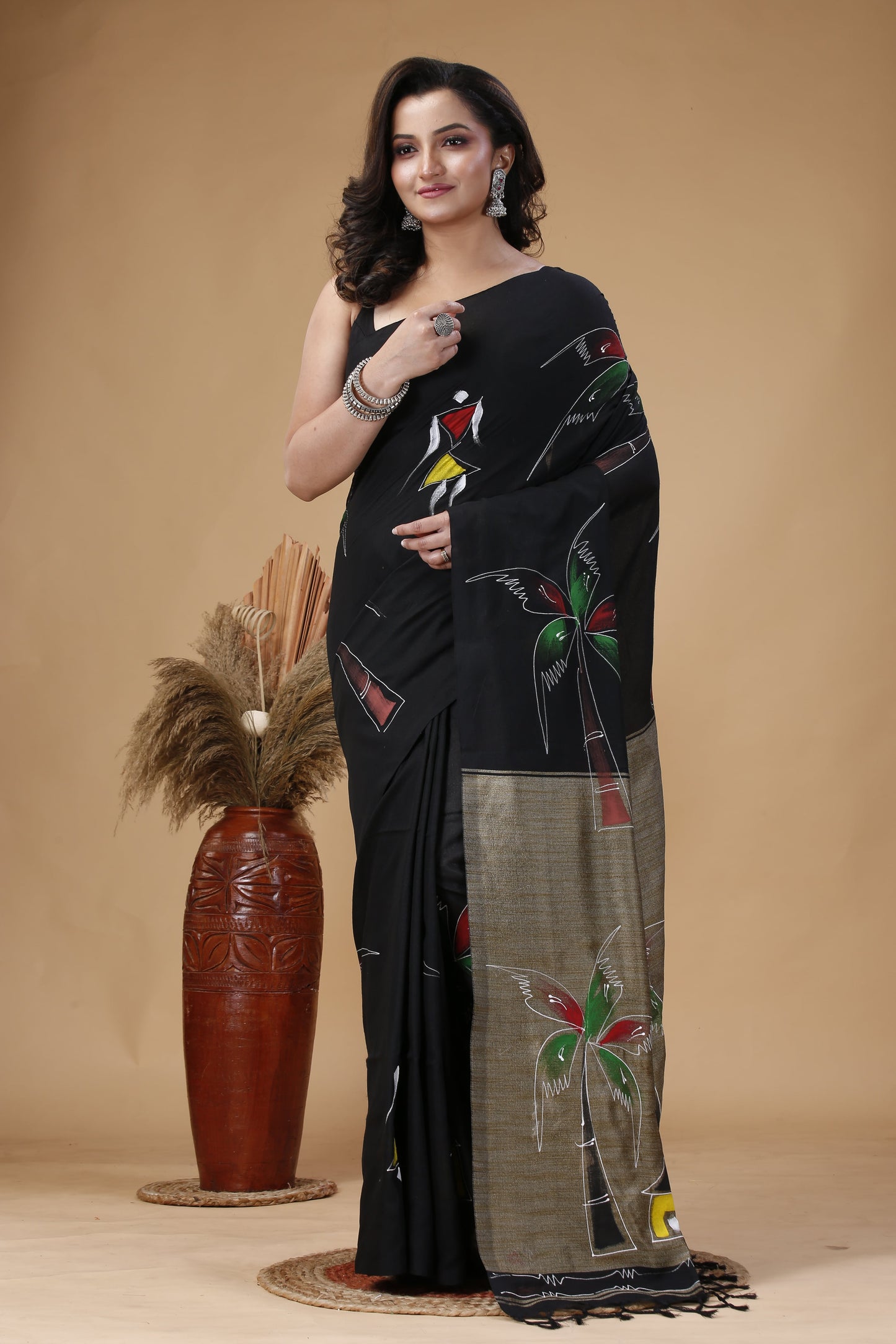 Hand Printed Khaadi Cotton Saree – Traditional Bengal Saree