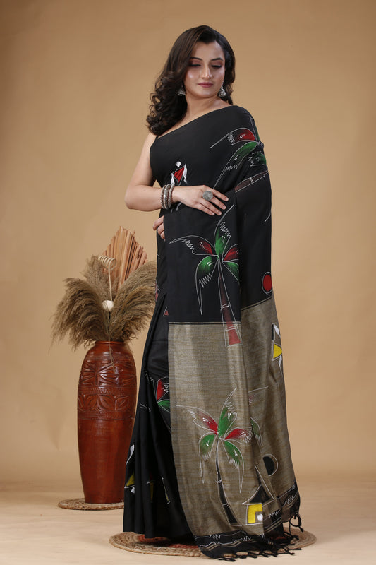 Hand Printed Khaadi Cotton Saree – Traditional Bengal Saree