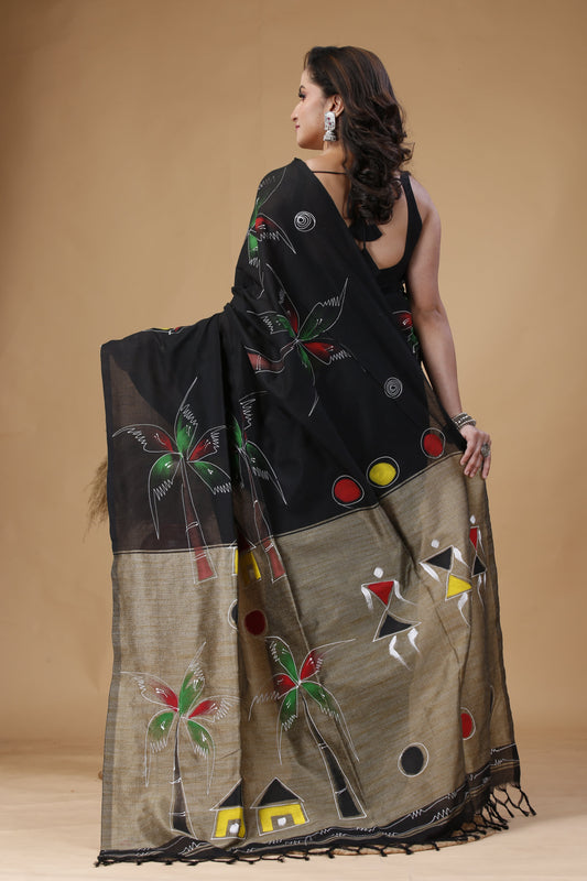 Hand Printed Khaadi Cotton Saree – Traditional Bengal Saree