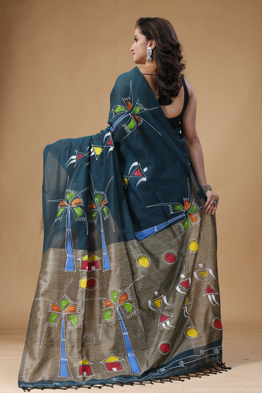 Hand Printed Khaadi Cotton Saree – Traditional Bengal Saree