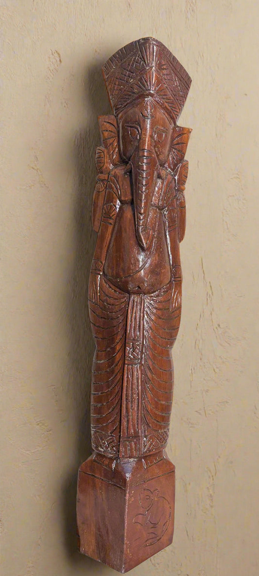 30 Inch Wooden Lord Ganesha Wall Hanging – Handcrafted Hindu Decor Idol - ArtisanSoul
