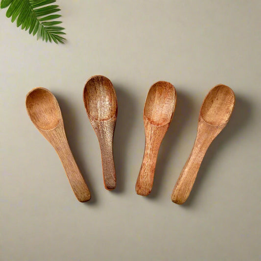 Mini Wooden Spoon – Handcrafted Organic Small Size Eco-Friendly Spoon (Set of 4) - ArtisanSoul