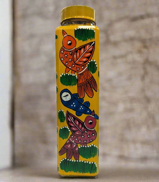 Pattachitra handpainted 1 litre glass water bottle eco-friendly artisan craft