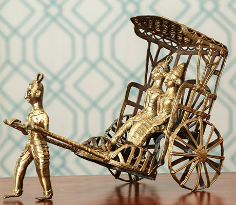Handcrafted Dokra Royal Hand Pulled Rickshaw from Burdwan - ArtisanSoul