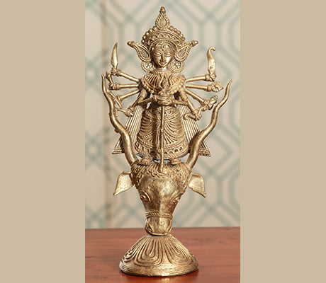 Durga in Authentic Dokra Craft from Burdwan - ArtisanSoul