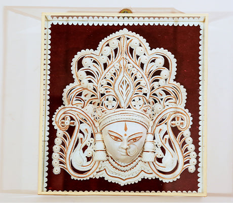 Durga Face - Sholapith Work on Red Background - ArtisanSoul