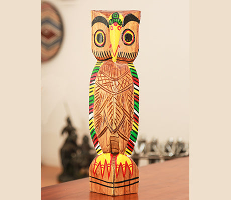 Wooden Owl (Pancha) from Burdwan - 15.25 Inches - ArtisanSoul