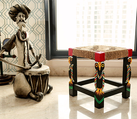 Wooden Stool - Handcrafted in Burdwan - Black - ArtisanSoul