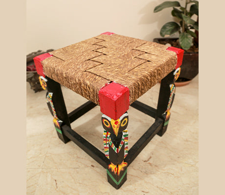Wooden Stool - Handcrafted in Burdwan - Black - ArtisanSoul