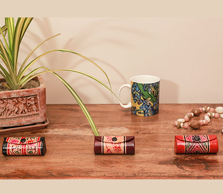 Embossed Leather Lipstick Pouch - Single Lipstick Case - ArtisanSoul