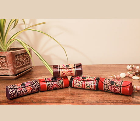 Embossed Leather Lipstick Pouch - Single Lipstick Case - ArtisanSoul