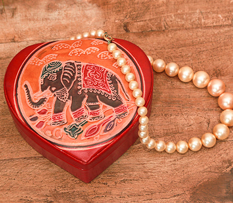 Embossed Leather Jewelry Box with Mirror - Elephant Design on Brown - ArtisanSoul