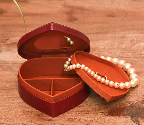 Embossed Leather Jewelry Box with Mirror - Flower Design on Maroon - ArtisanSoul