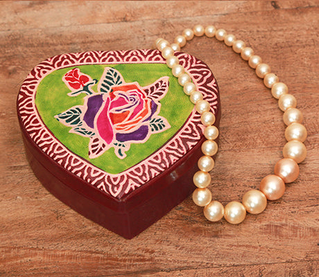 Embossed Leather Jewelry Box with Mirror - Rose Design on Brown - ArtisanSoul