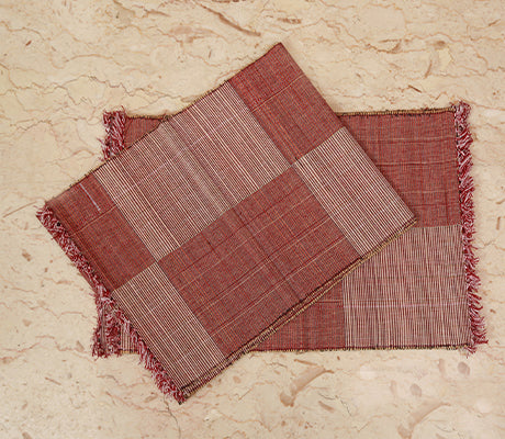 Madur Kathi Handcrafted Table mat with Runner - Red and white checkered - ArtisanSoul