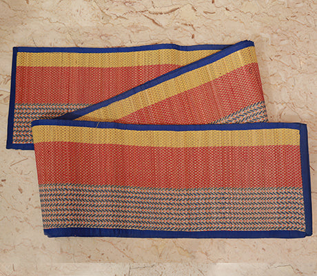 Madur Kathi Mats - For Yoga, Outdoor use, Blinds, Ethnic Floor Mats - Blue with yellow border - ArtisanSoul