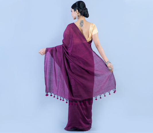 Handloom Saree - Violet - ArtisanSoul